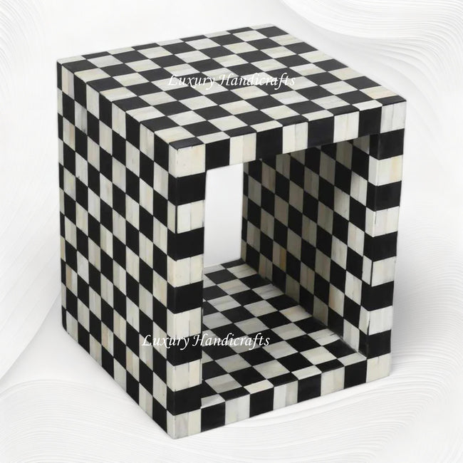 Bone Inlay Checkerboard Side Table Black 1