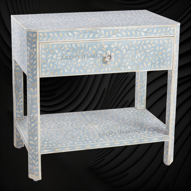Bone Inlay Edge Floral Bedside Turquoise 1