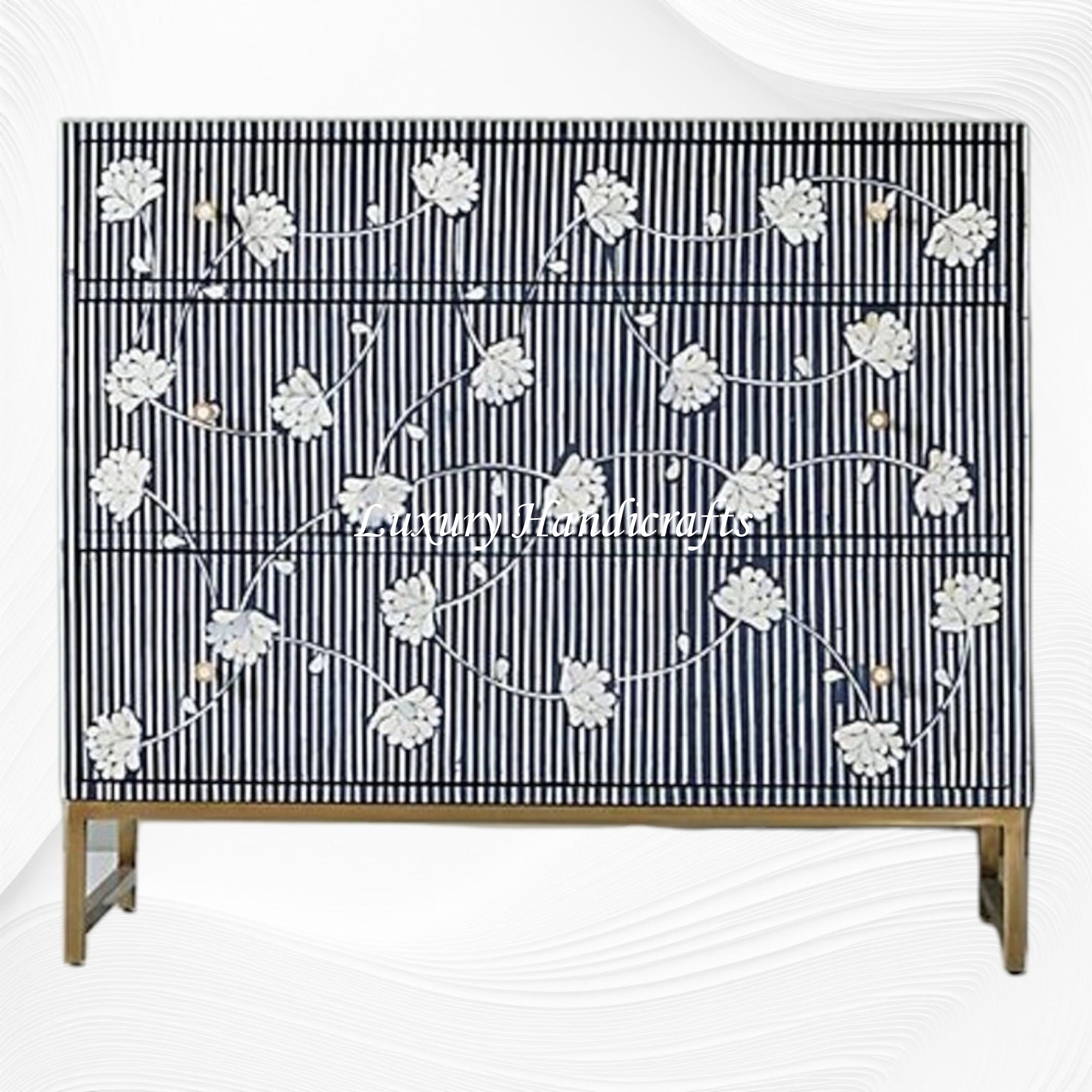 Bone Inlay Ada 3 Drawer Dresser Blue Bone Inlay Ada 3 Drawer Dresser Blue