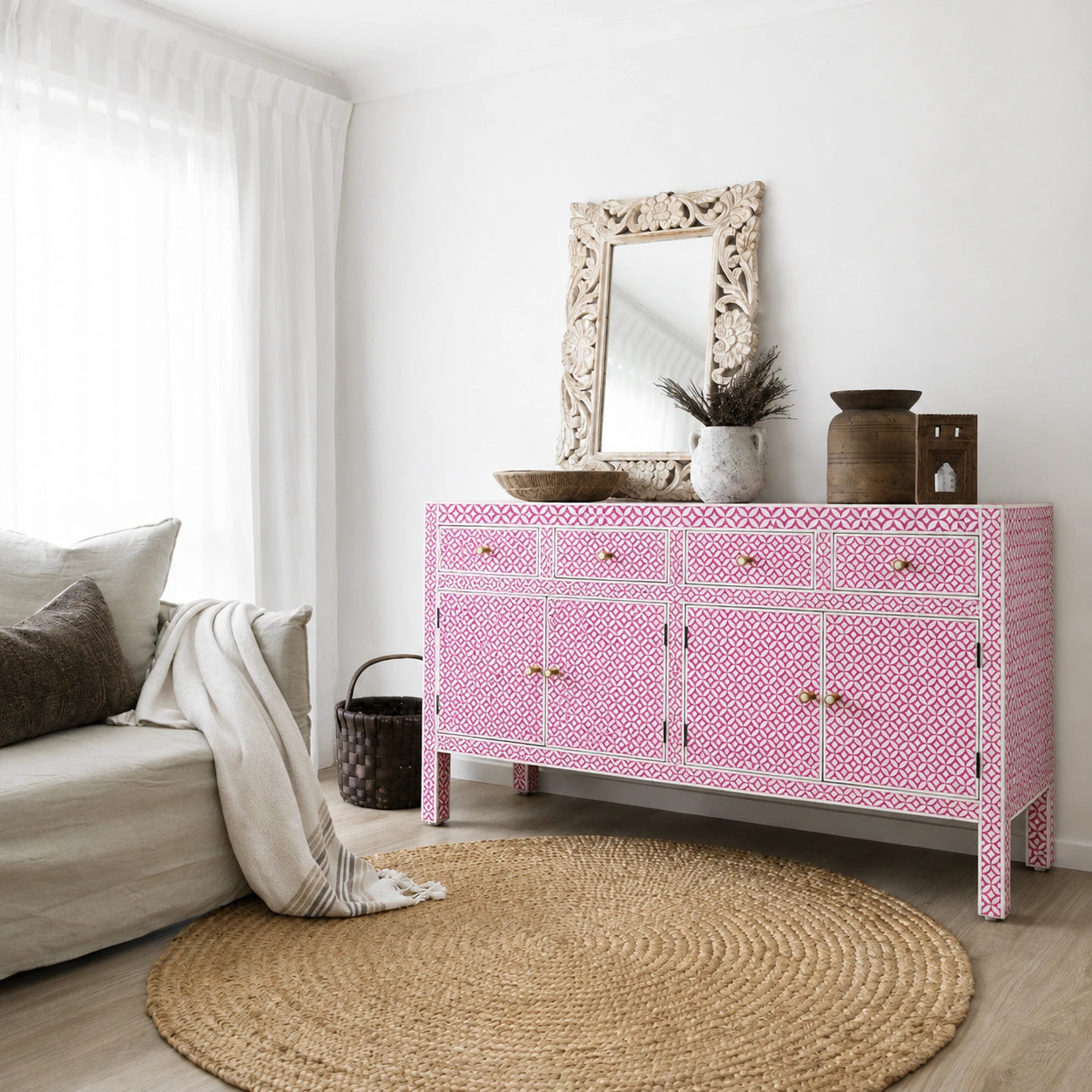 Celtic Bone Inlay Sideboard Pink – Luxury Handicraft