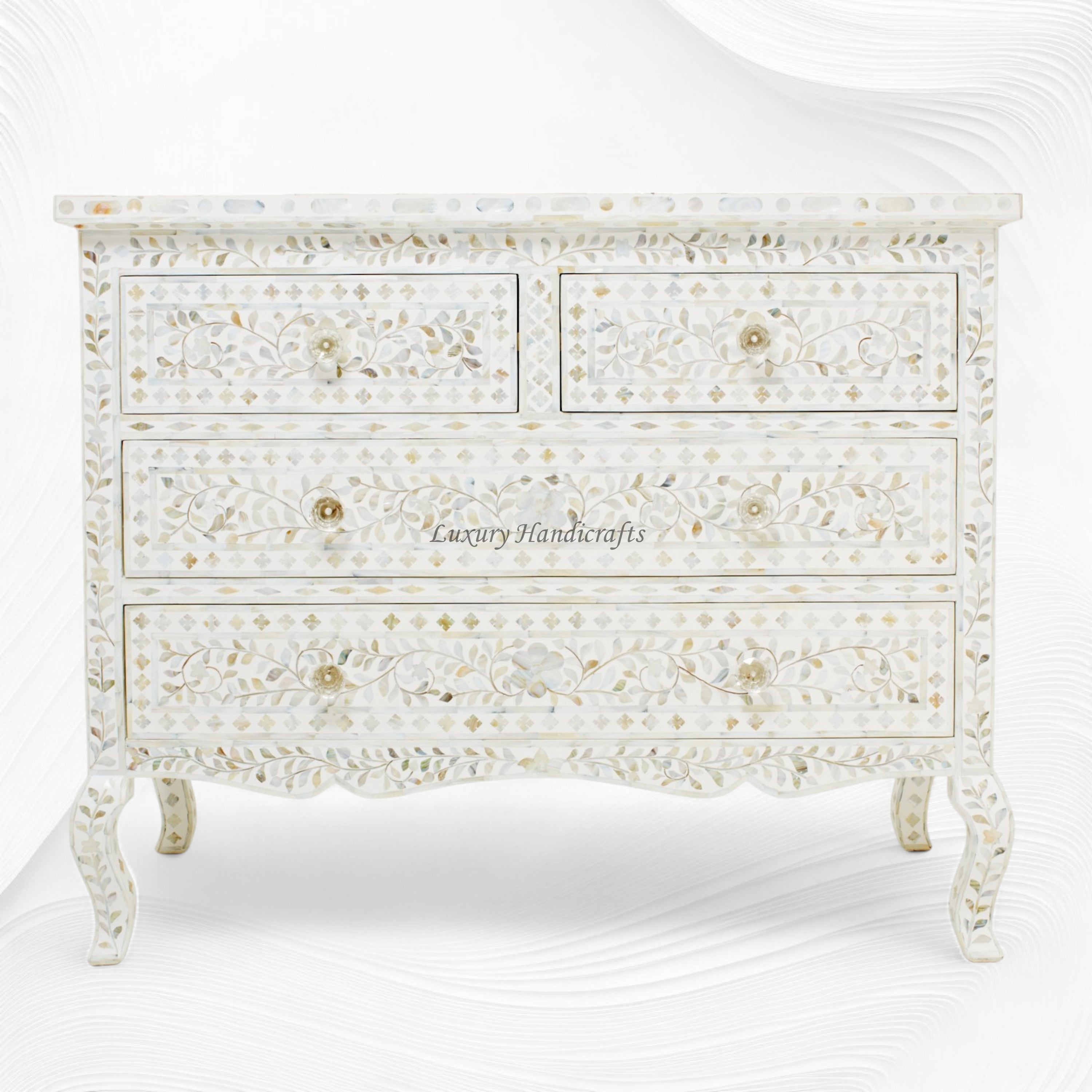 Grace Mother of Pearl Inlay 4 Drawer Dresser White – Luxury Handicraft