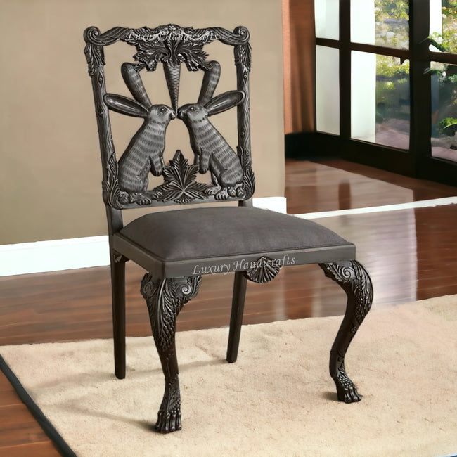 Handcarved Menagerie Rabbit Dining Chair Black Set of 2 1