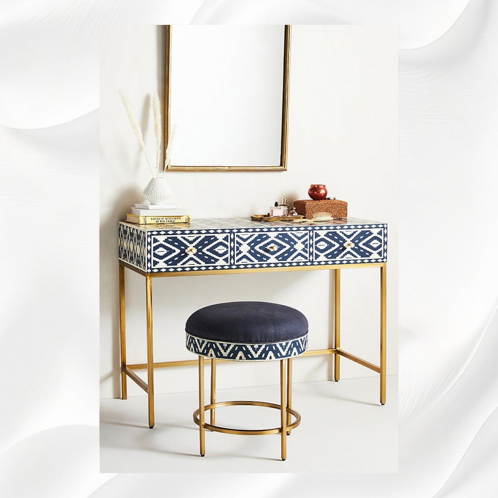 Ikat Bone Inlay Vanity Set Blue – Luxury Handicraft