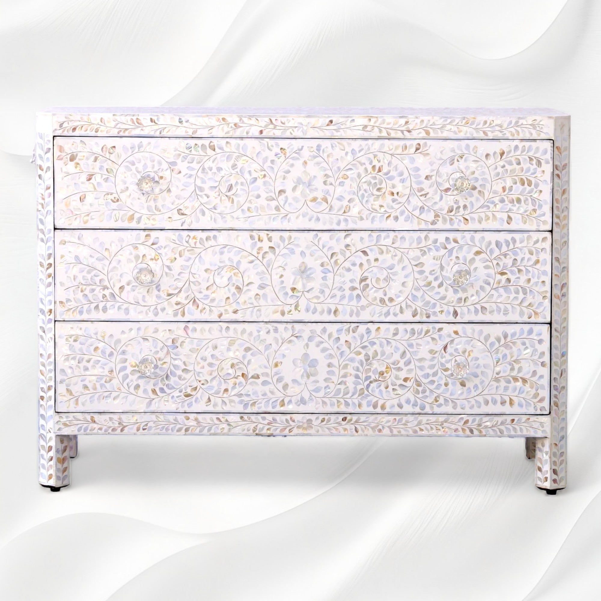 macy's white dresses MOP Inlay Edge Floral 3 Drawer Dresser White – Luxury Handicraft