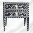 Mother Of Pearl Inlay Bedside 2 Drawer Lotus Design Black 1