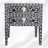 Mother Of Pearl Inlay Bedside 2 Drawer Lotus Design Black 1