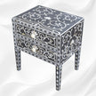 Mother Of Pearl Inlay Bedside 2 Drawer Lotus Design Black 2