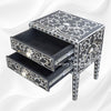 Mother Of Pearl Inlay Bedside 2 Drawer Lotus Design Black 3