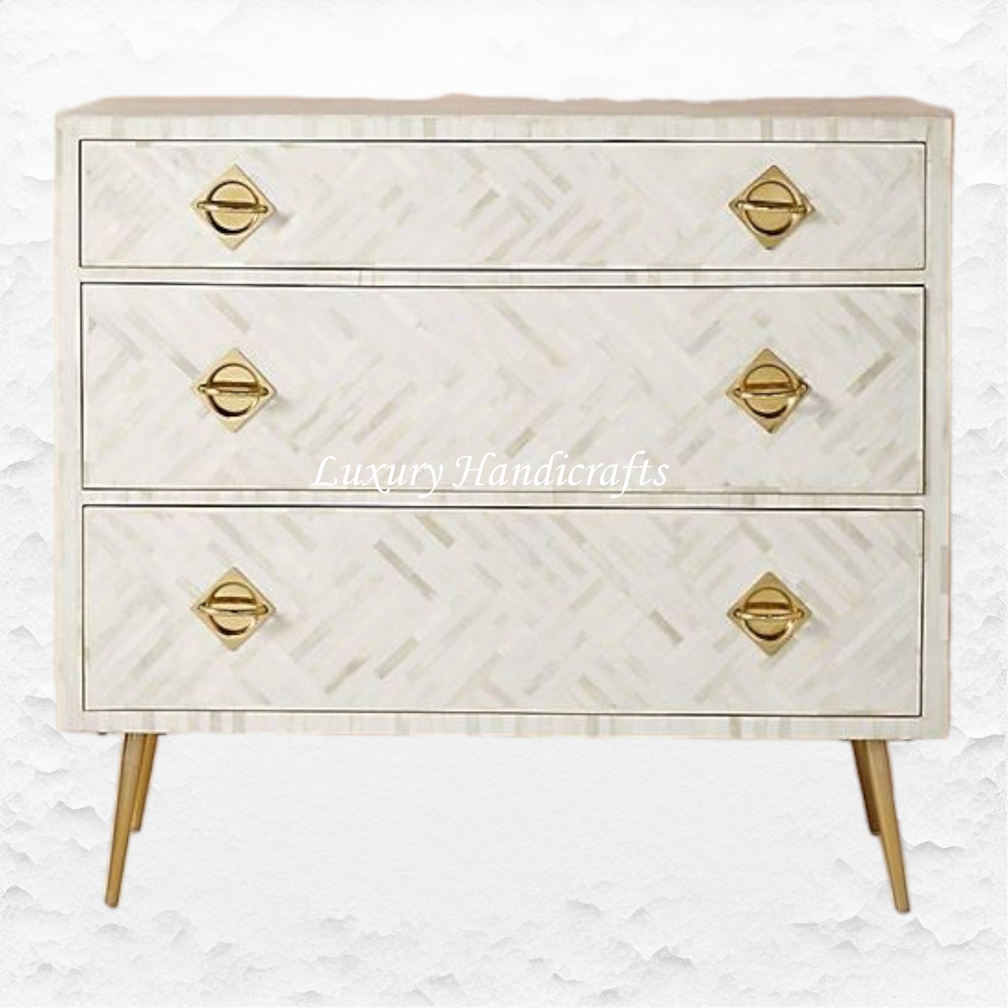 Optical Bone Inlay 3 Drawer Chest White Optical Bone Inlay 3 Drawer Chest White