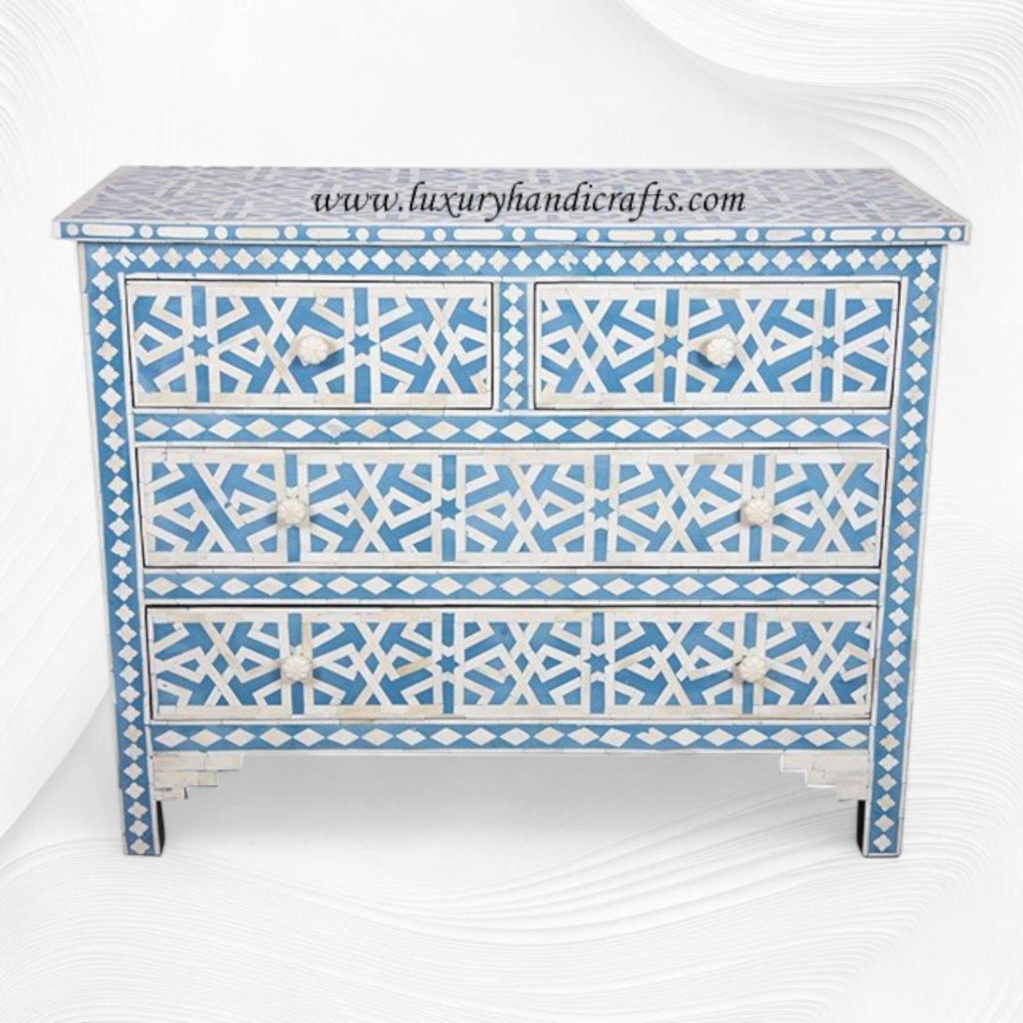 bone inlay dresser blue Abstract Chest of 4 Drawers handmade by artisans