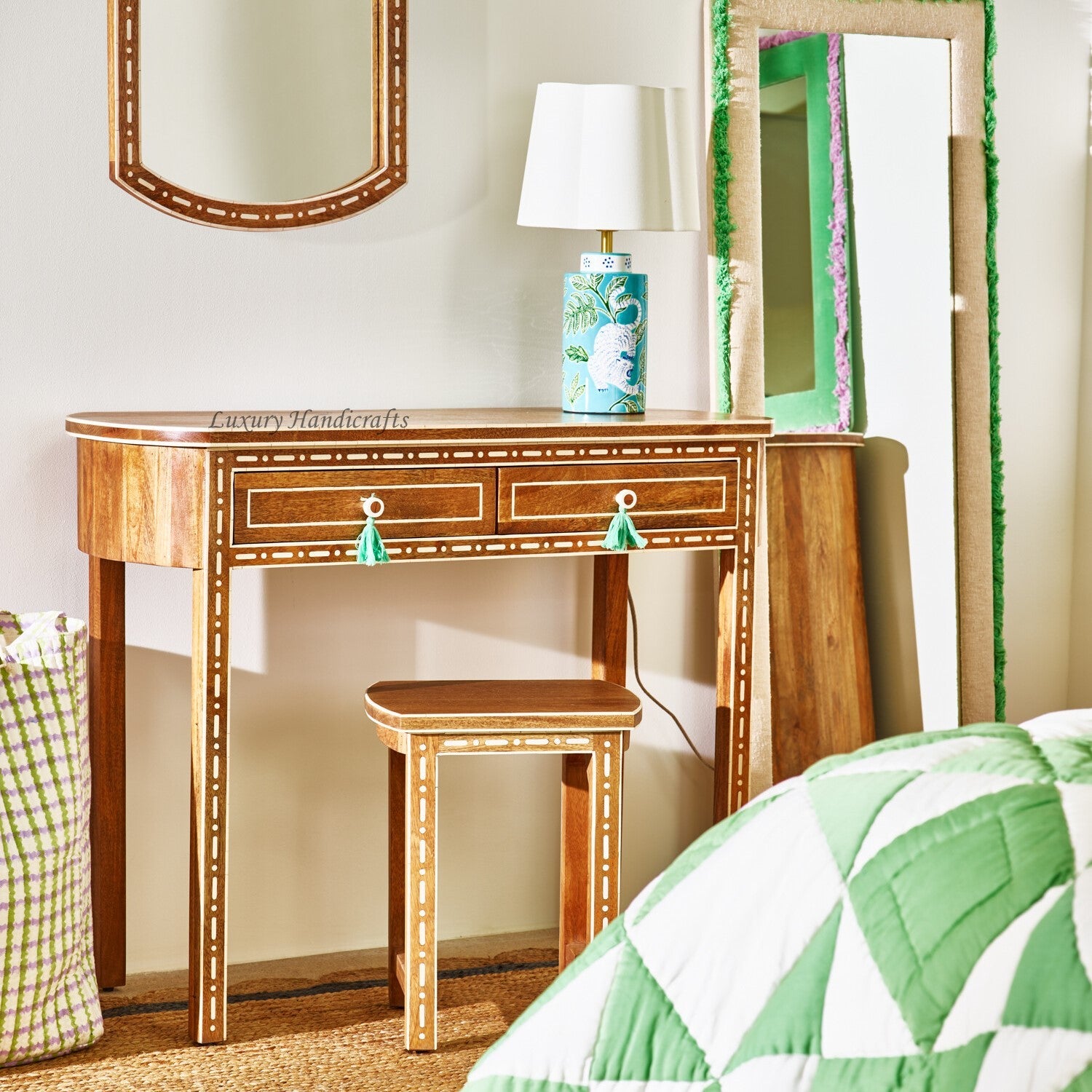 metal and wood dressing table Jiya Mango Wood Inlay Dressing Table – Luxury Handicraft