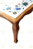 Teak Wood Dining Table With Italian Marble Floral Gemstone Inlay 1