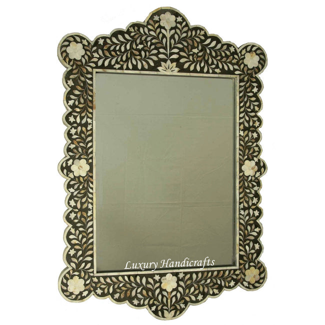 Mother Of Pearl Inlay Scalloped Mirror Black 1