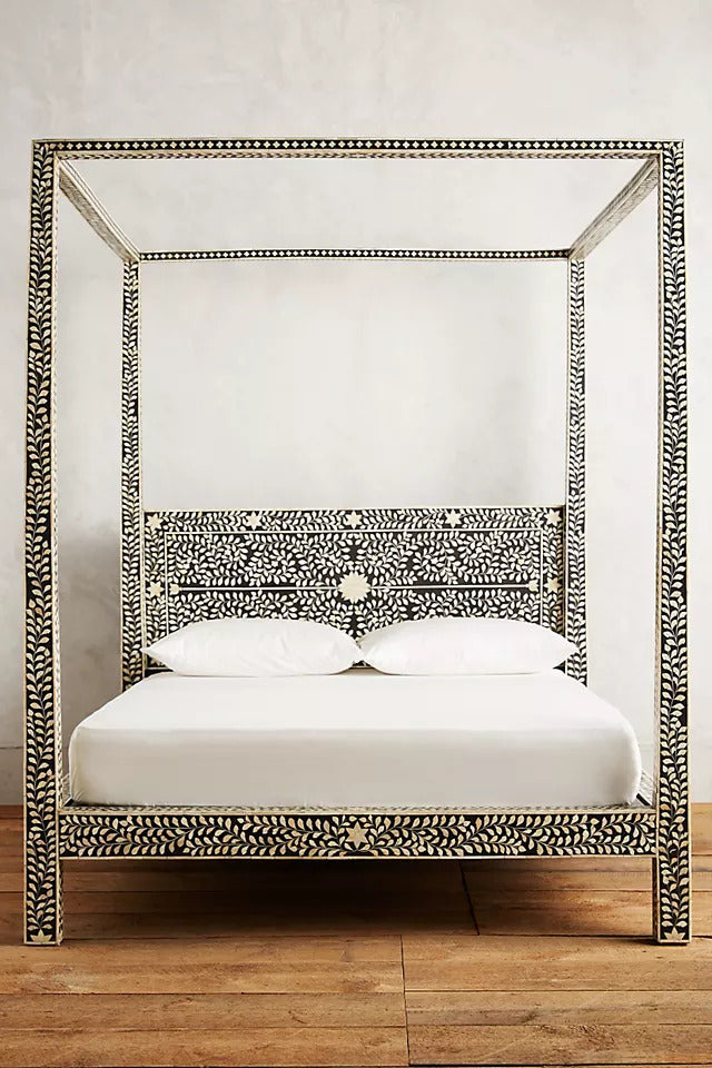 Bone Inlay Four Poster Bed Black 1
