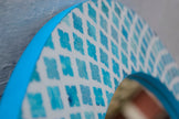 Quatrefoil Colored Bone Inlay Round Mirror Blue 2