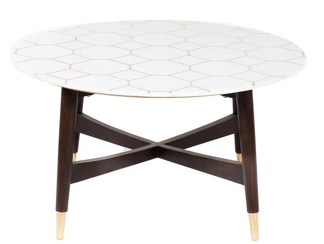 Honeycomb Brass Inlay White Marble Coffee Table 1
