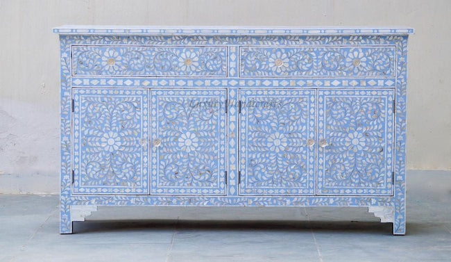 Mother Of Pearl Inlay Floral Sideboard Light Blue 1