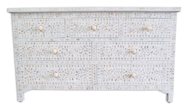 White Mother Of Pearl Inlay Chest Of 7 Drawers Large 1