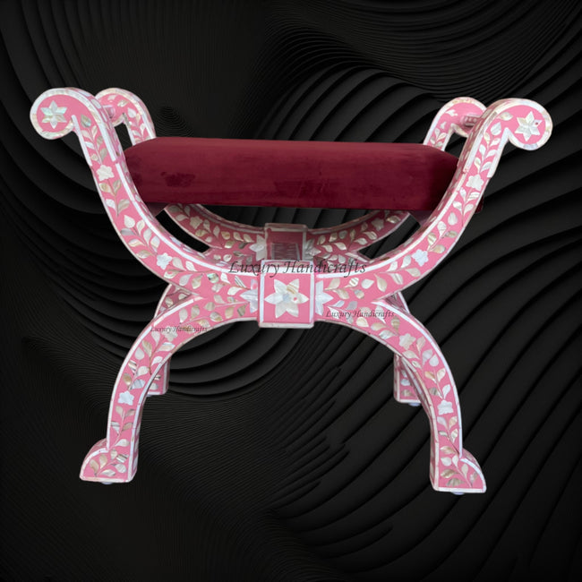 MOP Inlay Jenny Stool Floral Design Pink 1