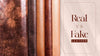 Real vs fake leather comparison banner showing different leather textures