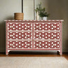 Flower Bone Inlay 6 Drawer Dresser Red