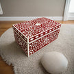 Red Bone Inlay Jewellery Box - Floral Design