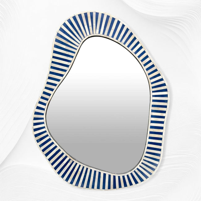 Abstract Bone Inlay Wall Mirror  frame Blue