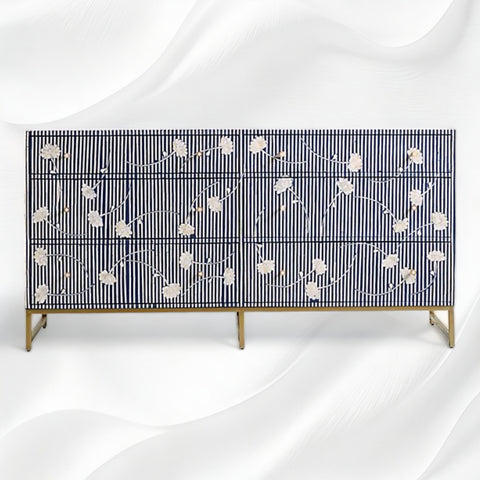 Ada Bone Inlay Chest of 6 Drawers Indigo Blue
