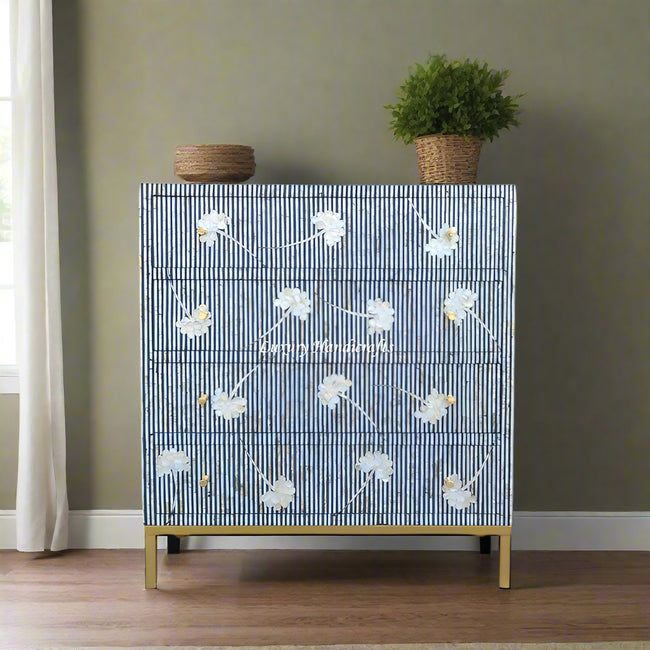 Ada Mother of Pearl Inlay Chest of 4 Drawers Blue 1