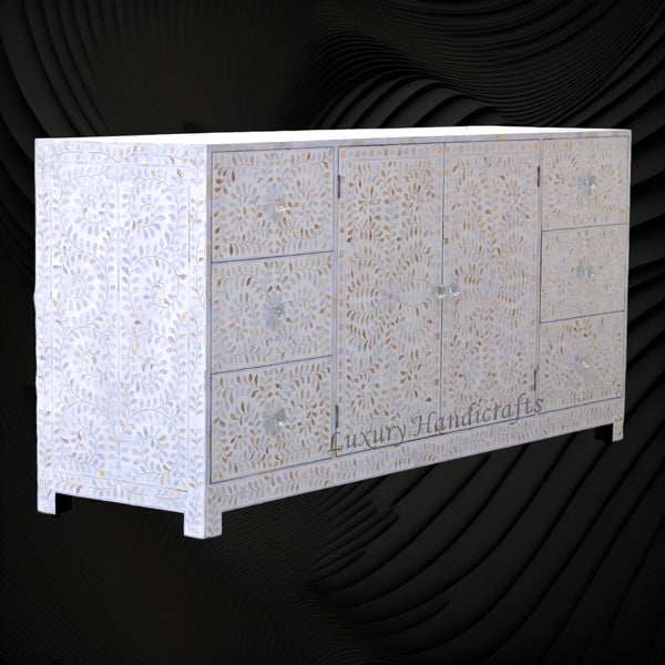 Alexa Mother of Pearl Inlay Media Cabinet White