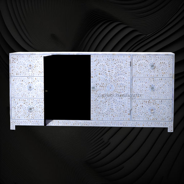 Alexa Mother of Pearl Inlay Media Cabinet White