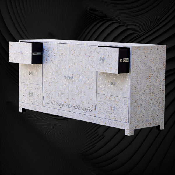 Alexa Mother of Pearl Inlay Media Cabinet White