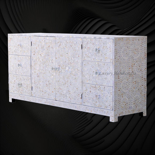 Alexa Mother of Pearl Inlay Media Cabinet White
