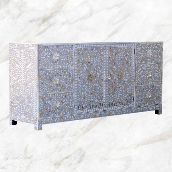 Alexa Mother of Pearl Inlay Media Cabinet Grey