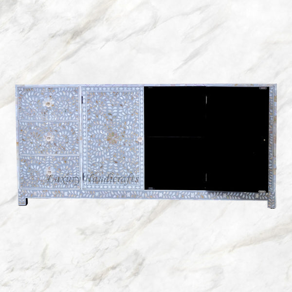 Alexa Mother of Pearl Inlay Media Cabinet Grey