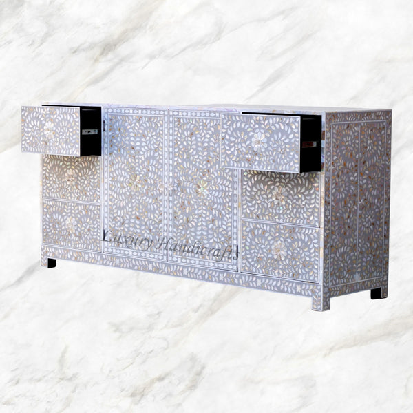 Alexa Mother of Pearl Inlay Media Cabinet Grey