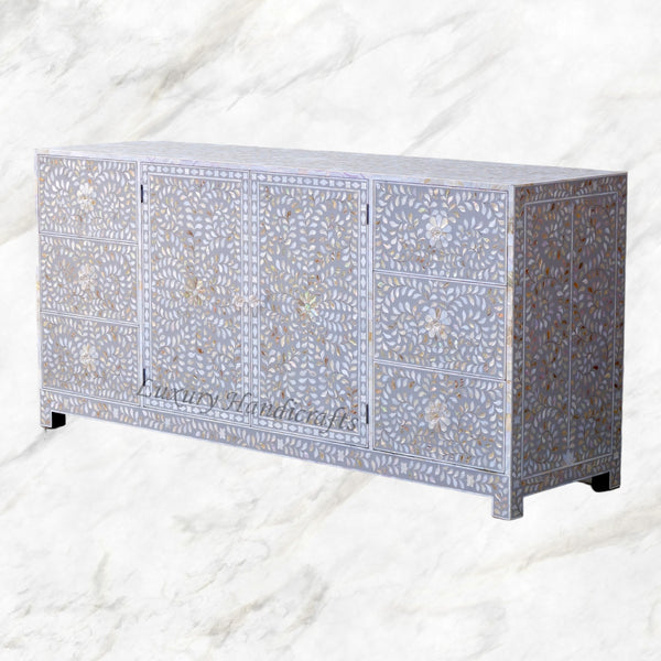 Alexa Mother of Pearl Inlay Media Cabinet Grey