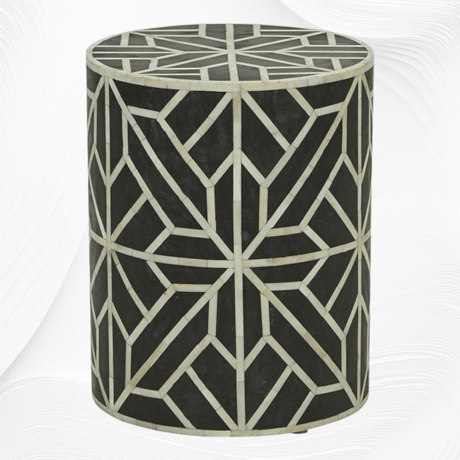 Amelia Bone Inlay Geometric Side Table Black 1