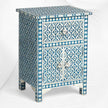 Table de chevet Arctic avec incrustation d'os bleu, 1 tiroir, 2 portes