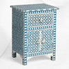 Table de chevet Arctic avec incrustation d'os bleu, 1 tiroir, 2 portes