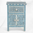 Table de chevet Arctic avec incrustation d'os bleu, 1 tiroir, 2 portes