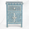 Table de chevet Arctic avec incrustation d'os bleu, 1 tiroir, 2 portes