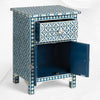 Table de chevet Arctic avec incrustation d'os bleu, 1 tiroir, 2 portes