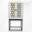 Armin Solid Mango Wood Hand Carved Bar Cabinet White Distress Finish 4