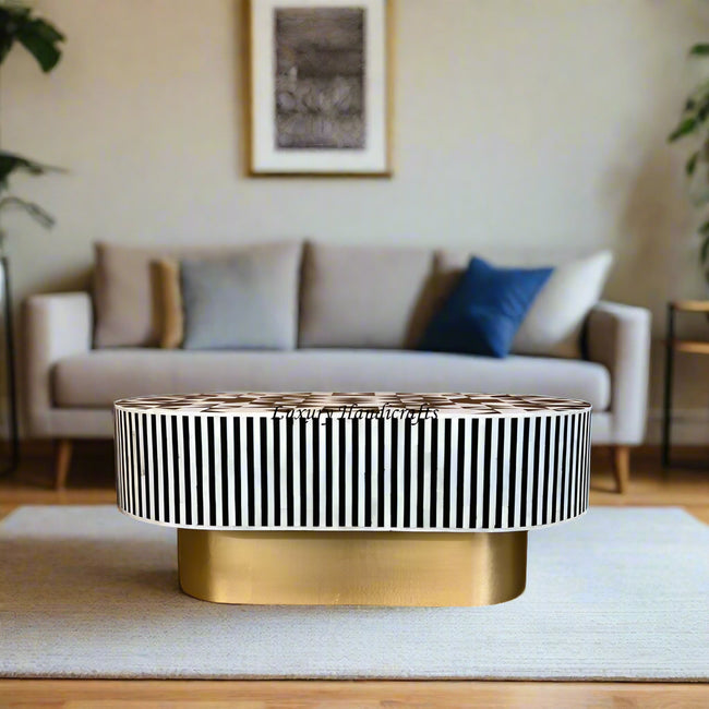Ava Mother of Pearl Inlay Oval Coffee Table Black 1