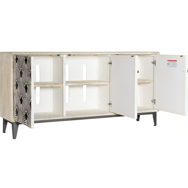 Bone Inlay Flower Entertainment Credenza White Distress Finish 4