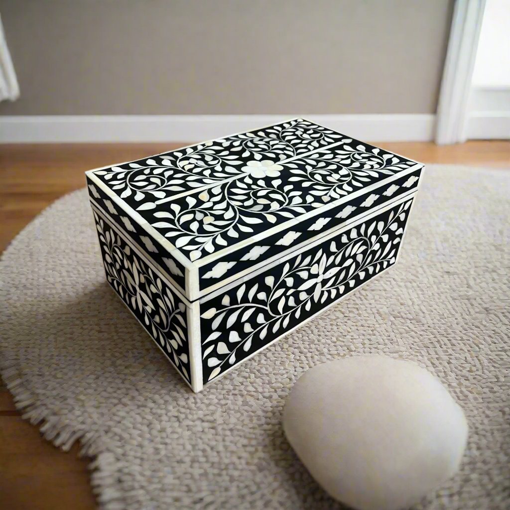 Black Bone Inlay Floral Box – Luxury Handicraft