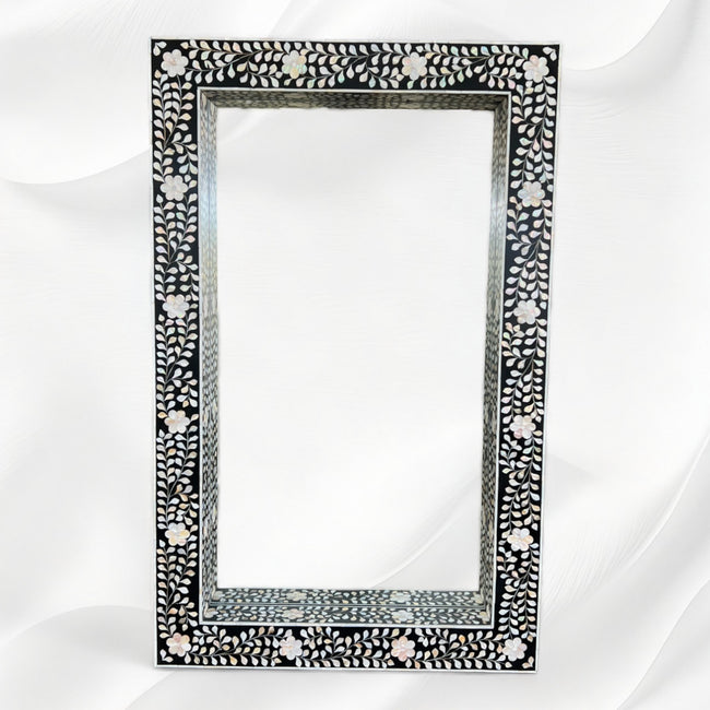 Black MOP Inlay Floral Floor Mirror 1