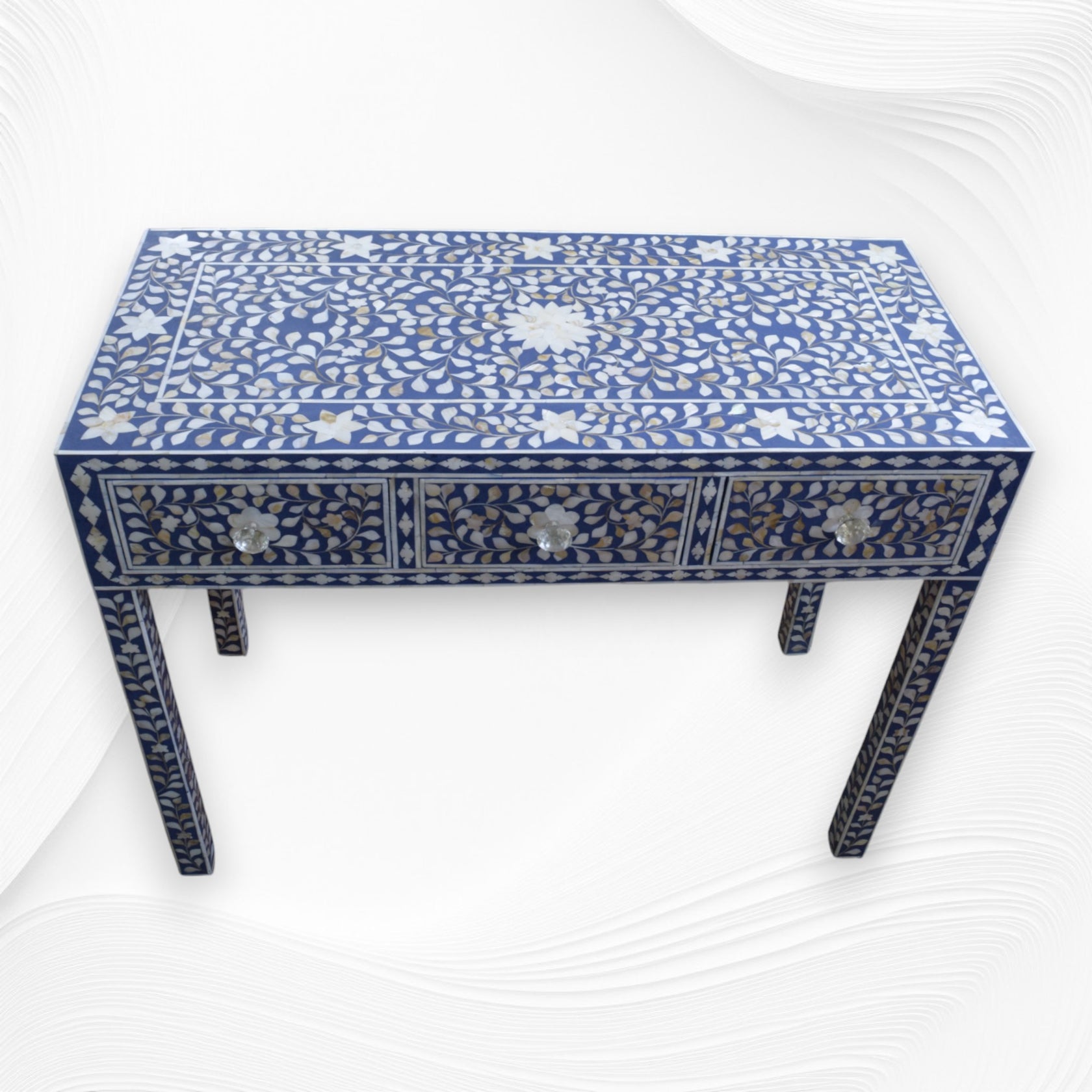Blue Mother Of Pearl Inlay Floral 3 Drawer Console Table – Luxury ...