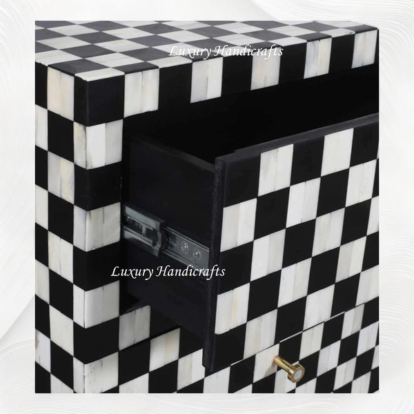 Bone Inlay 4 Drawer Checkerboard Dresser Black